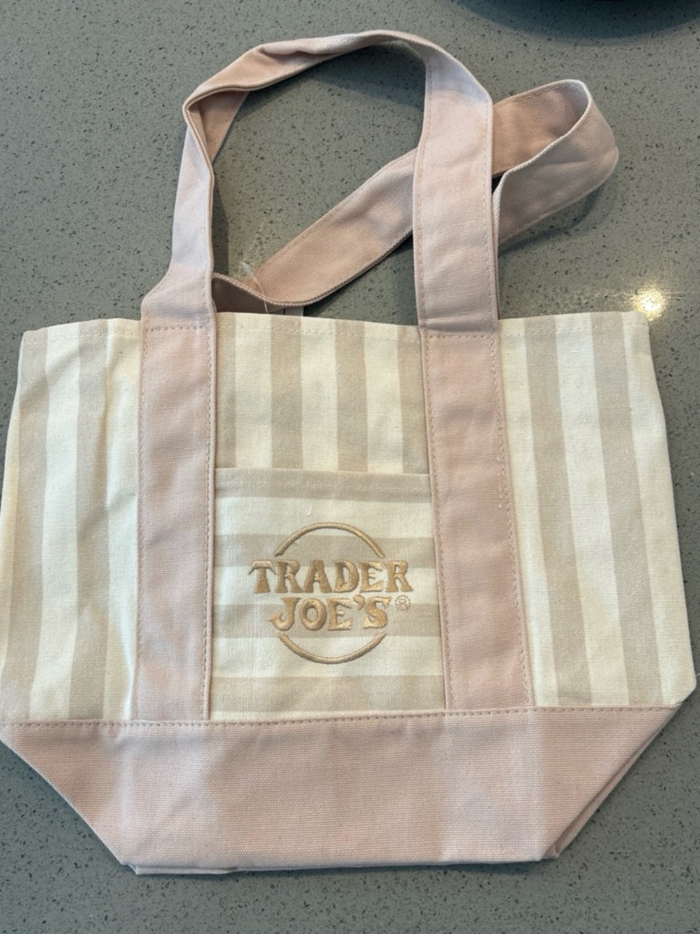 Trader Joe's Tan/Brown Striped Mini Canvas Tote Bag - Picture 2 of 4